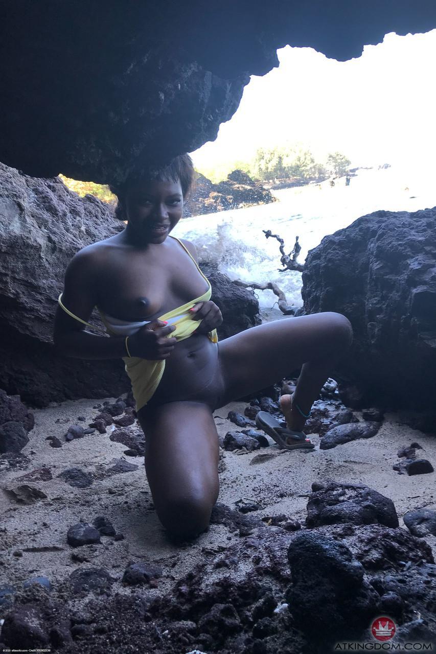 Little Afro-American teen Noemie Bilas shows her tits & choco holes in a solo(14)