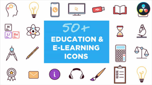 Animated Icons For Education And Elearning For Davinci Resolve - VideoHive 50808920