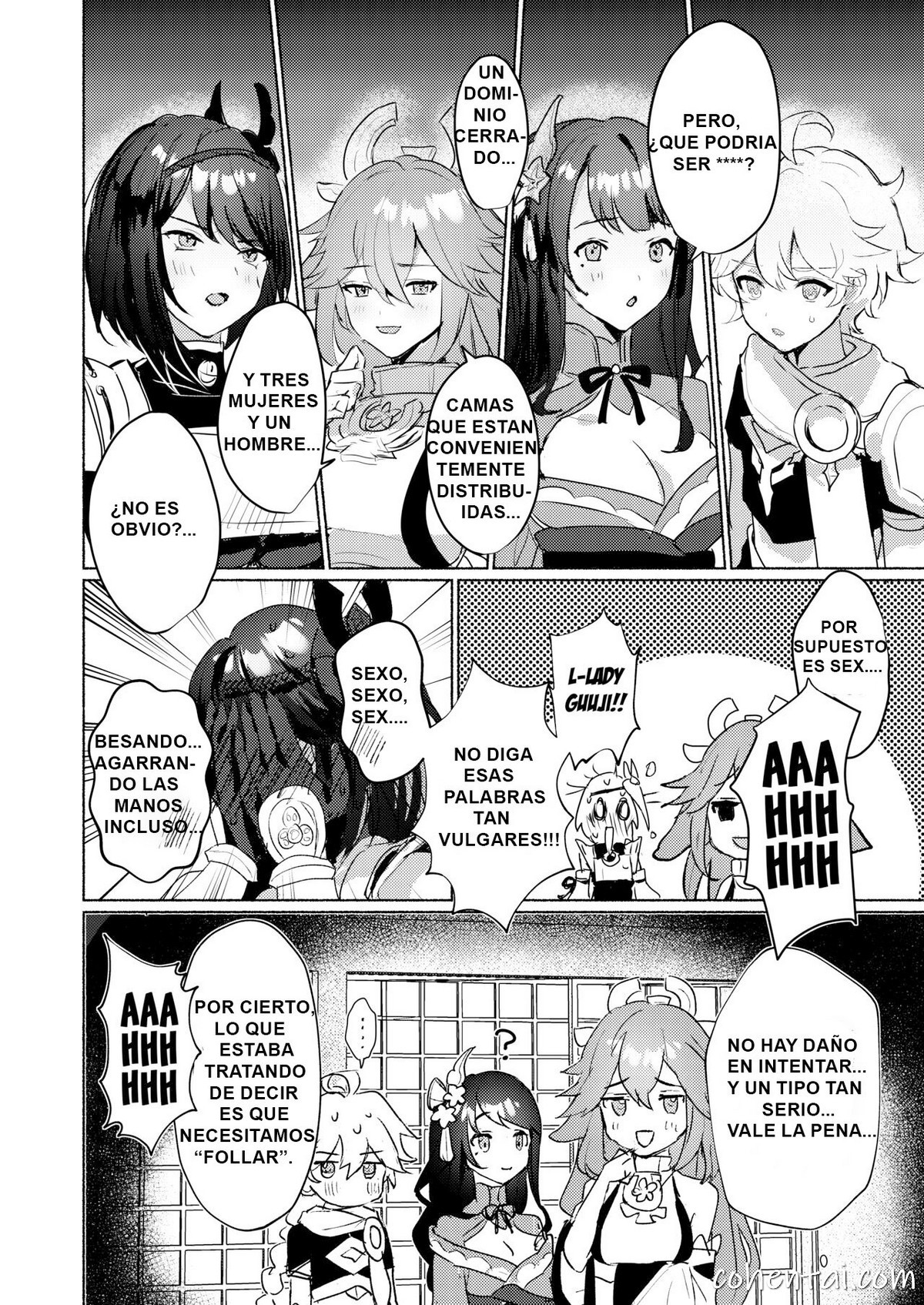 Inazuma Gosanke to Sex Shinai to Derarenai Hikyou (Genshin Impact) manga hentai xxx español