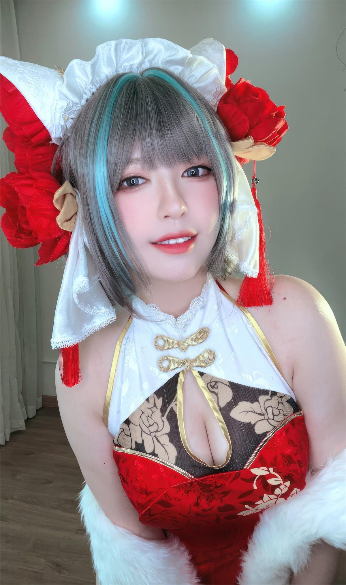 Cosplay 半半子Banbanko 柴郡中华娘旗袍(34)