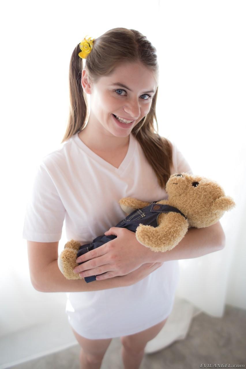 Young cutie Alice March shows off her bitty parts in socks with Teddy in hand(4)