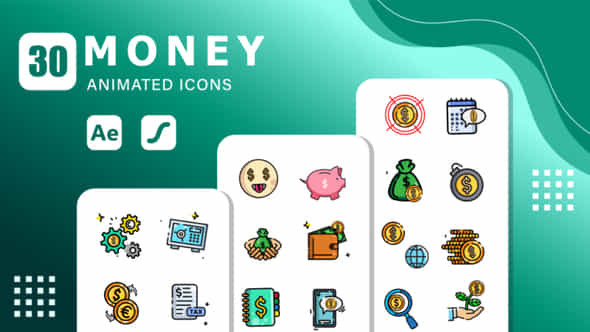 30 Money Animated Icons After Effects Template Lottie Animation - VideoHive 57125468