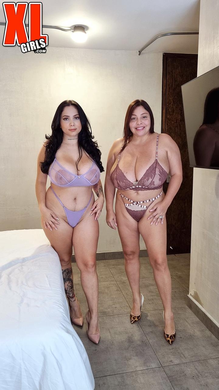 Big Latina lesbians Sofia Damon & Kim Velez play with each others big boobs(1)