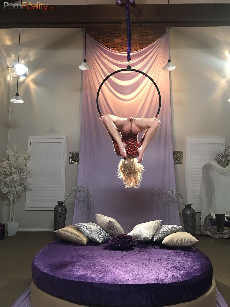 Superb blonde doll Arya Fae doing aerial yoga and showing her tits and ass(19)