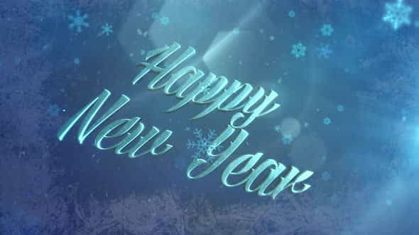 Abstract blue snow falling and animated closeup Happy New Year text on shiny background | Events - VideoHive 29319185