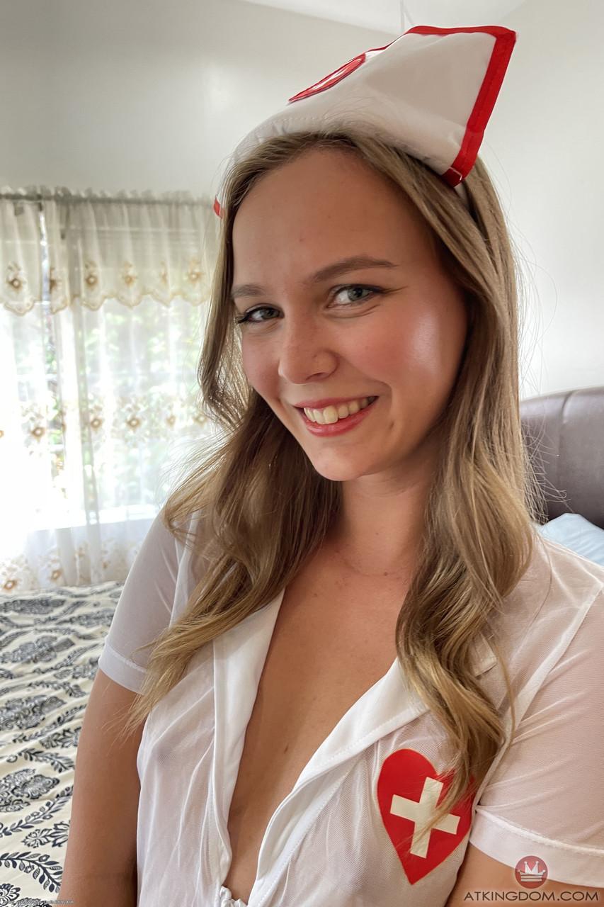 Cute amateur Stella Sedona shows her big booty & asshole in a nurse costume(1)