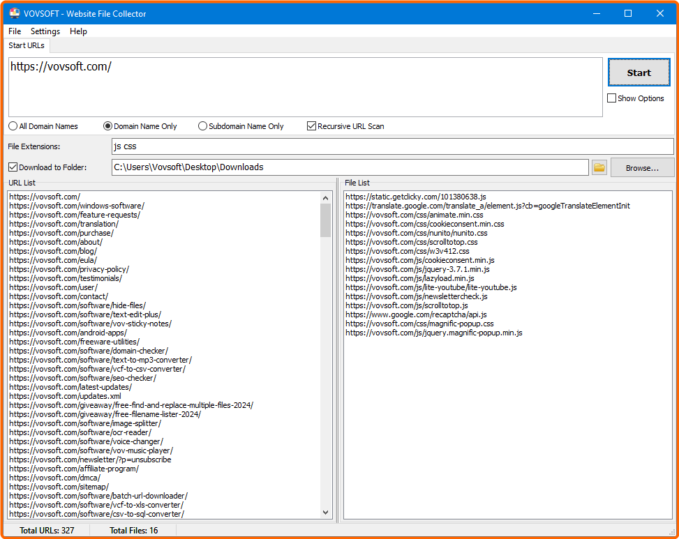 VovSoft Website File Collector 1.1