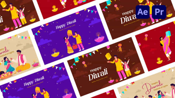 Family Happy Diwali Wishes Charecter Scene Animation - VideoHive 54759885