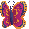 Magenta butterfly with gold and purple markings.