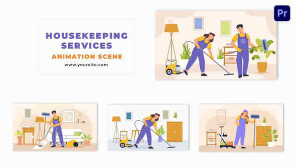 Flat Vector Housekeeping Services Animation Scene - VideoHive 48802602