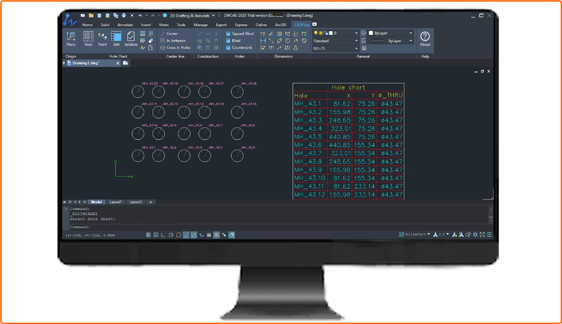 Hole Chart For ZWCAD 6.1.1.0