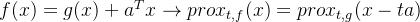 f(x)=g(x)+a^Tx\rightarrow prox_{t,f}(x)=prox_{t,g}(x-ta)