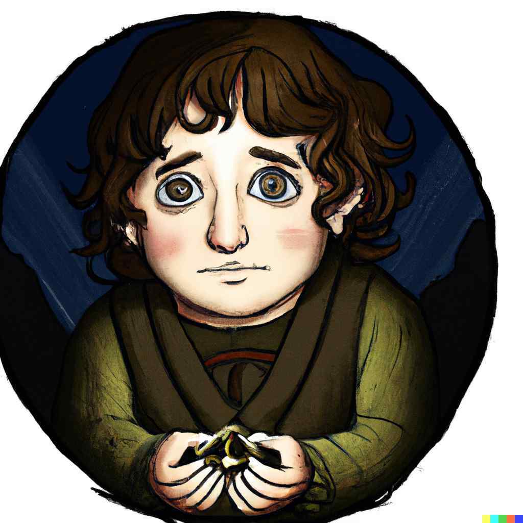 frodo from lord of the rings holding the one ring as if it's a baby