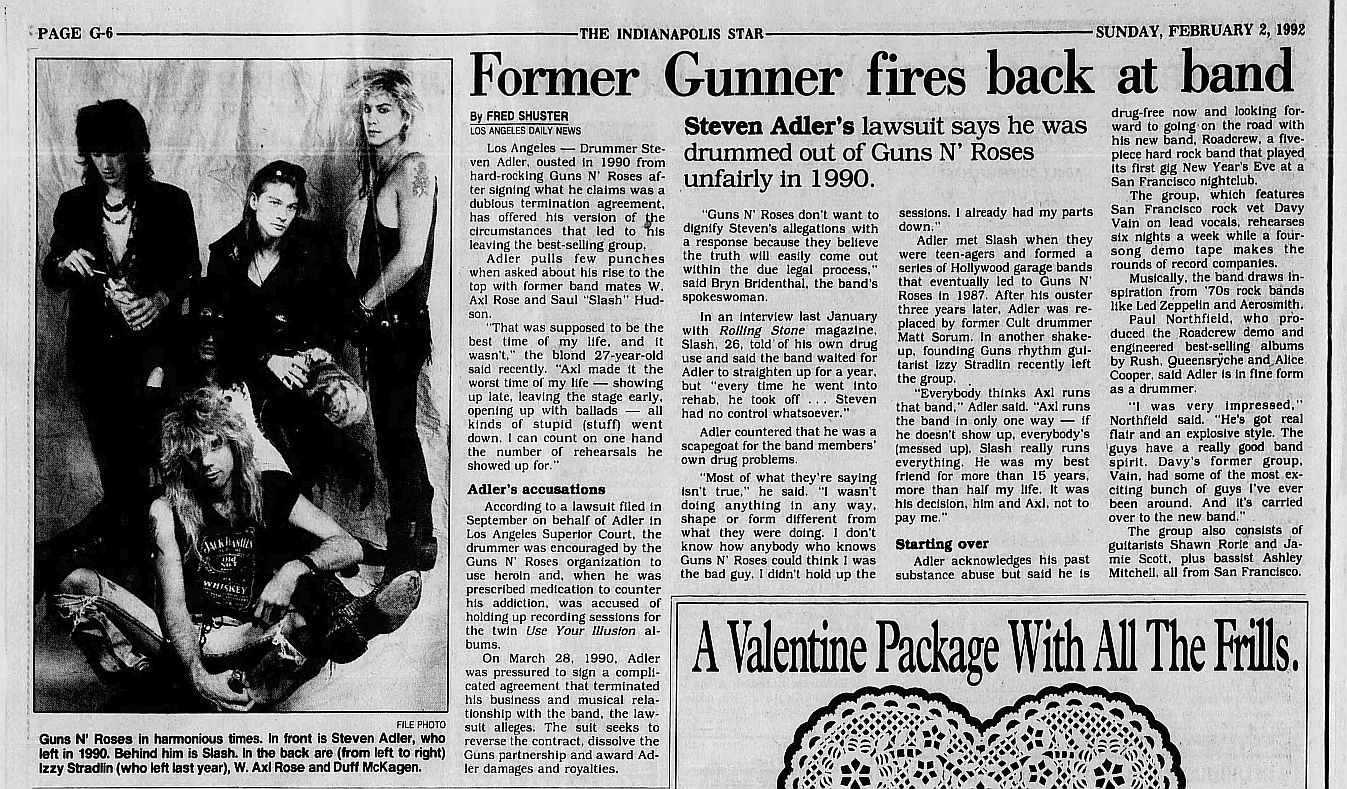1992.02.02 - Indianapolis Star/LA Daily News - Former Gunner fires back at band (Steven) A63XirnX_o