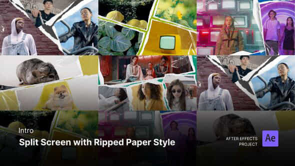 Intro Opening Split Screen With Ripped Paper Style After Effects Project Files - VideoHive 57380026
