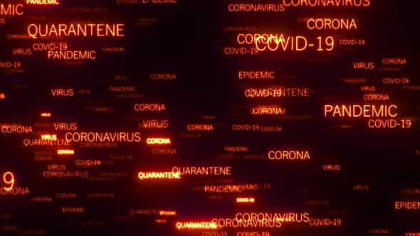 COVID-19 Words Flying Towards the Camera and Glows on Black Background | Abstract - VideoHive 29452064