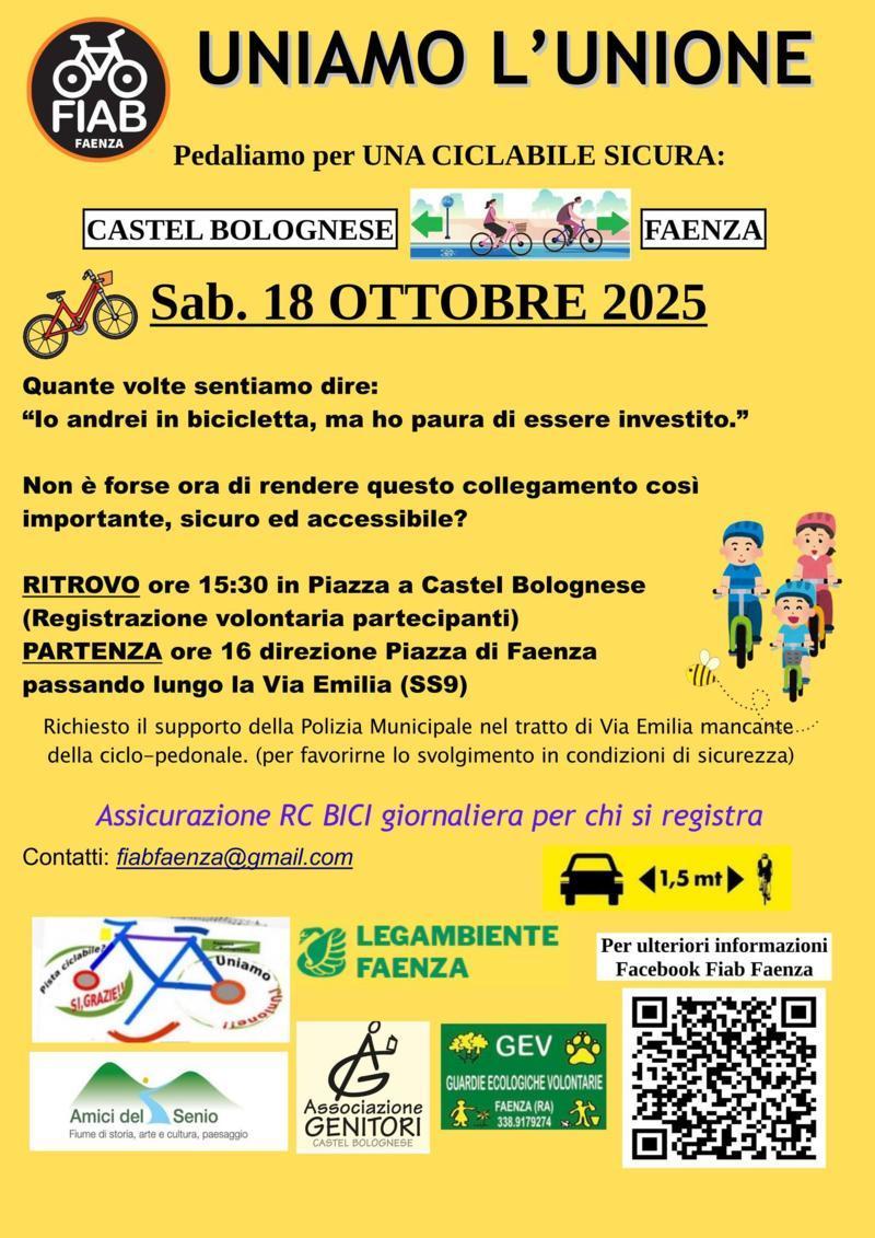 sabato 18 ottobre “Uniamo l’Unione”: in bici per chiedere una ciclabile sicura
