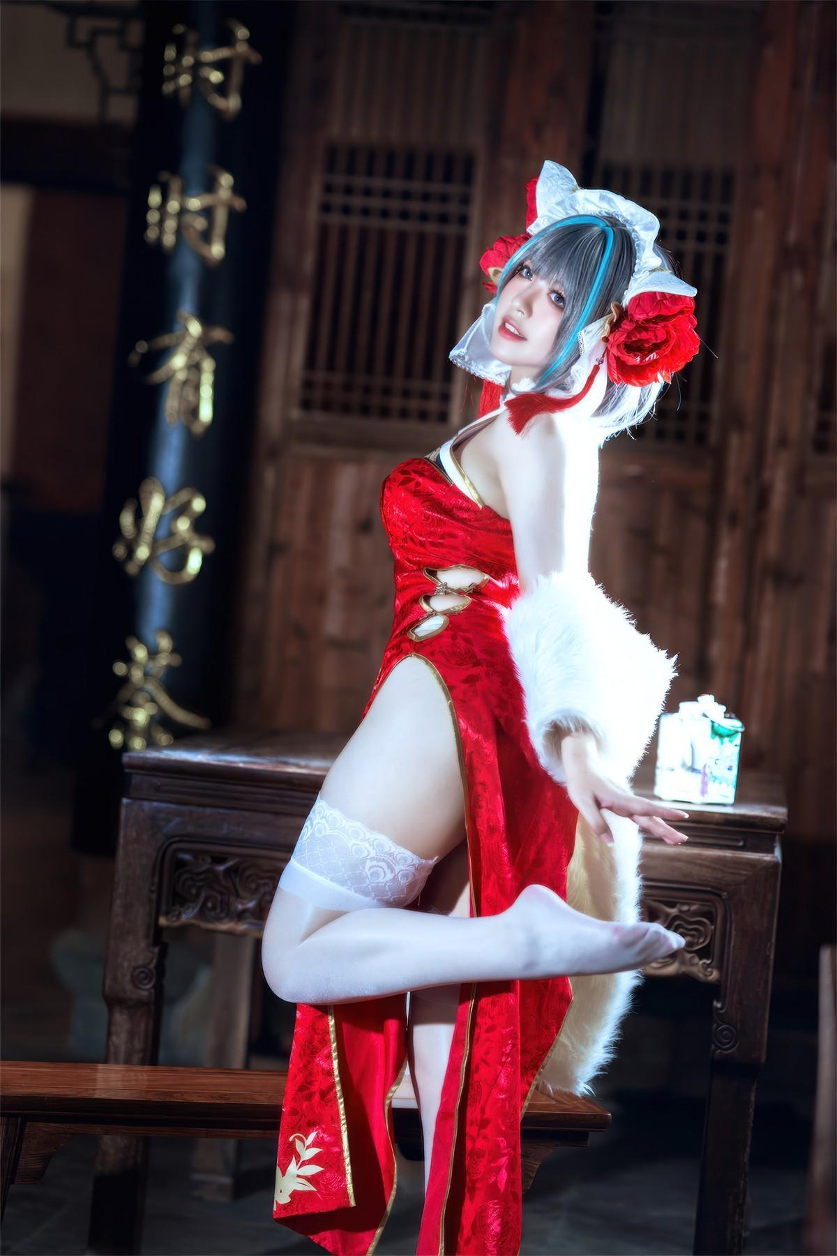 Cosplay 半半子Banbanko 柴郡中华娘旗袍(14)