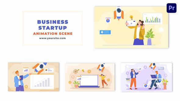 New Business Startup Flat Character Animation Scene - VideoHive 48802320