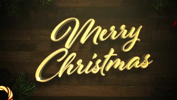 Animated closeup Merry Christmas text, colorful garland and Christmas green tree branches on wood | Events - VideoHive 29540164