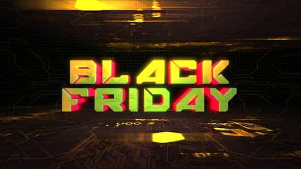 Animation intro text Black Friday and cyberpunk animation background with computer chip | Events - VideoHive 29287208