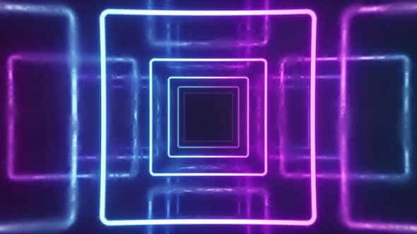 Neon Squares Tunnel Loop - VideoHive 27212817
