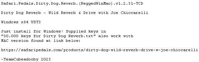 Safari Pedals Dirty Dog Reverb Regged WIN MAC v1.2.31-TCD