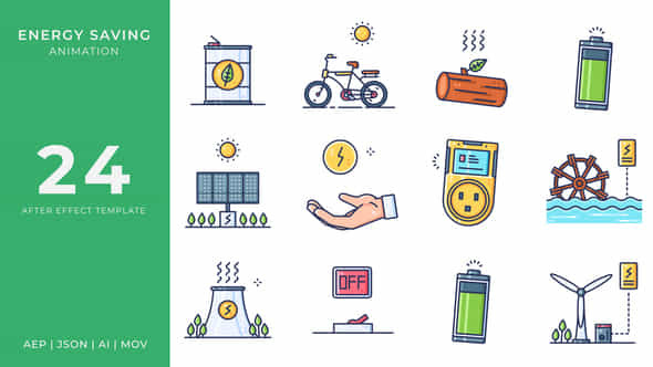 Energy Saving Animated Icons After Effects - VideoHive 55694277