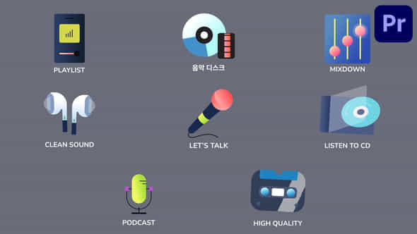 Music And Podcast Icons And Titles For Premiere Pro - VideoHive 53688664