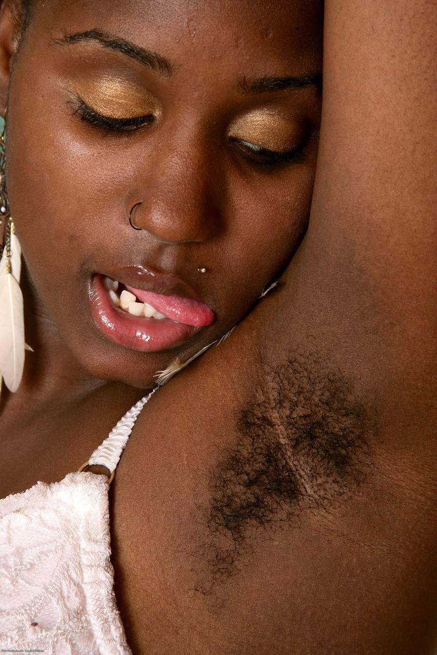 Horny ebony Lee exposes her hairy armpits and twat and big booty(7)