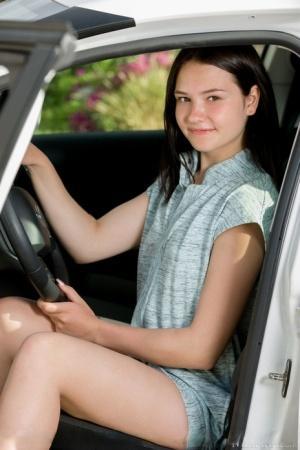 Sweet teen Matty has her car breakdown before going nude in runners