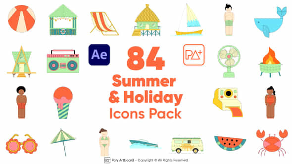 Summer Holiday Icons Pack For After Effects - VideoHive 53204476