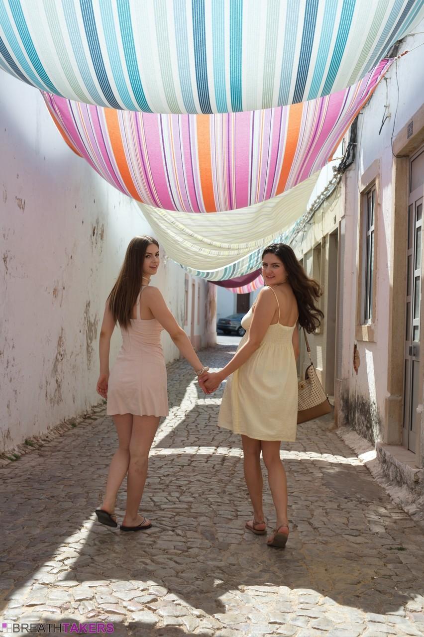 Lesbian lovers Francesca DiCaprio & Stella Cox flash upskirts while on holiday(9)