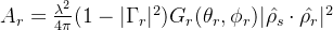 A_r = \frac{\lambda^2}{4\pi} (1-|\Gamma_r|^2) G_r(\theta_r, \phi_r) |\hat{\rho_s} \cdot \hat{\rho_r}|^2