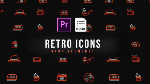 Retro Neon Icons - VideoHive 39177653
