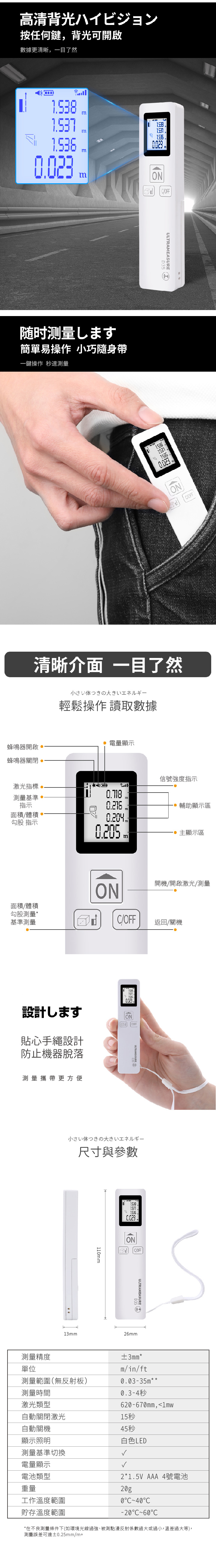 【測距儀LED迷你款-電池式35米】白/長 裝潢測量機器 紅外線測量 建築 鐵路 工程(無附電池)