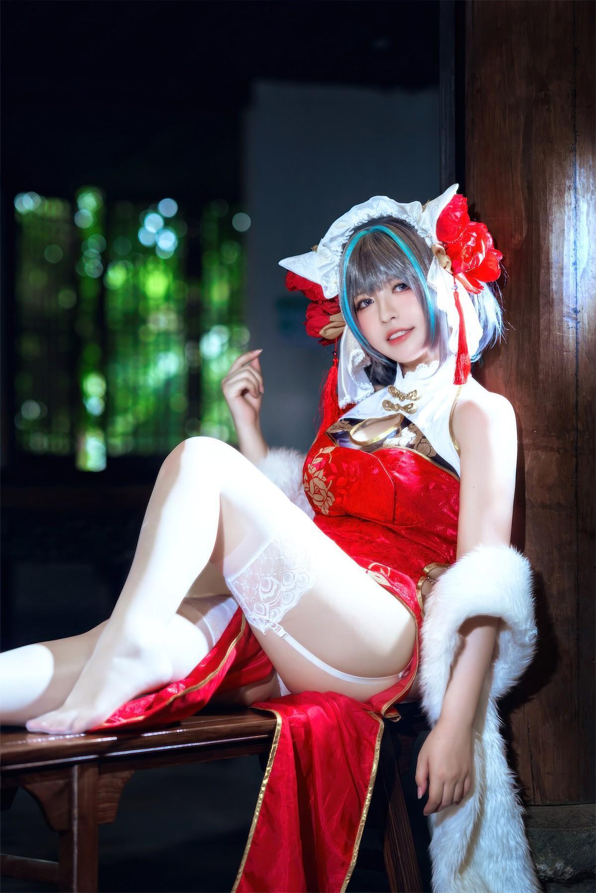 Cosplay 半半子Banbanko 柴郡中华娘旗袍(26)