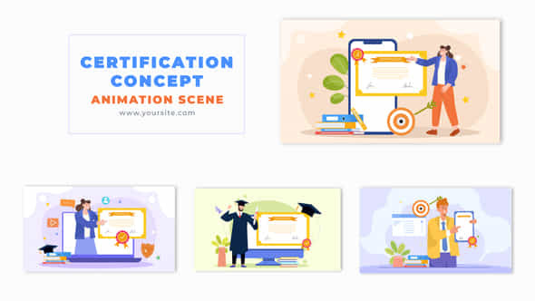 Flat Character Design Certification Concept Animation Scene - VideoHive 49459062