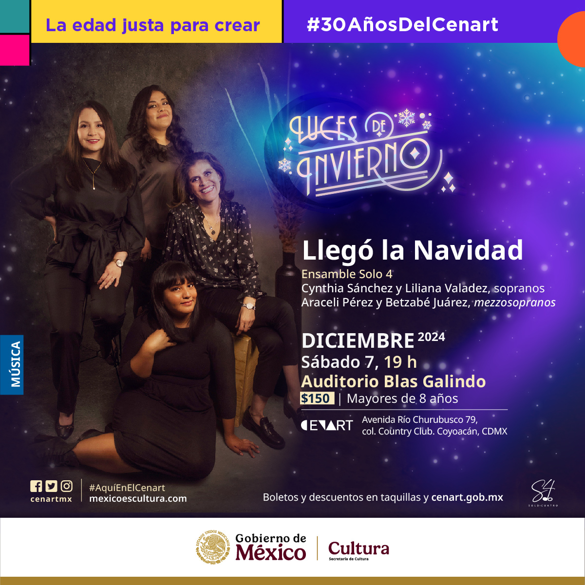  Llegó la navidad, concierto de villancicos a capella, se presenta en el Cenart como parte del ciclo Luces de invierno