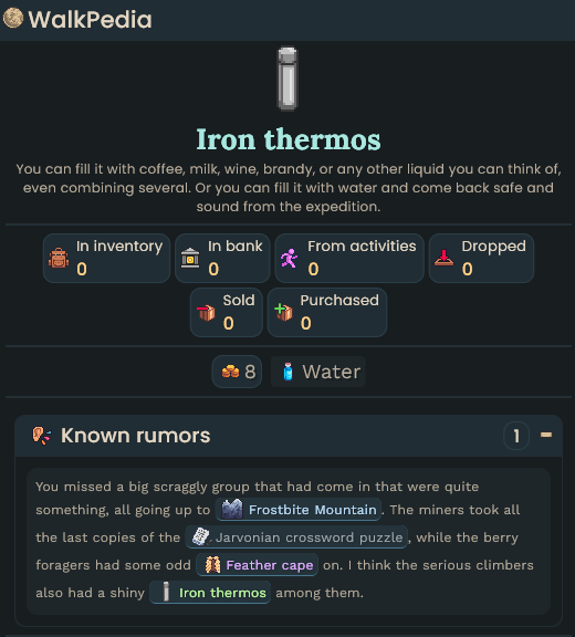 WalkPedia pages also show you rumors related to the entry so you can easily see what the rumor said about it!