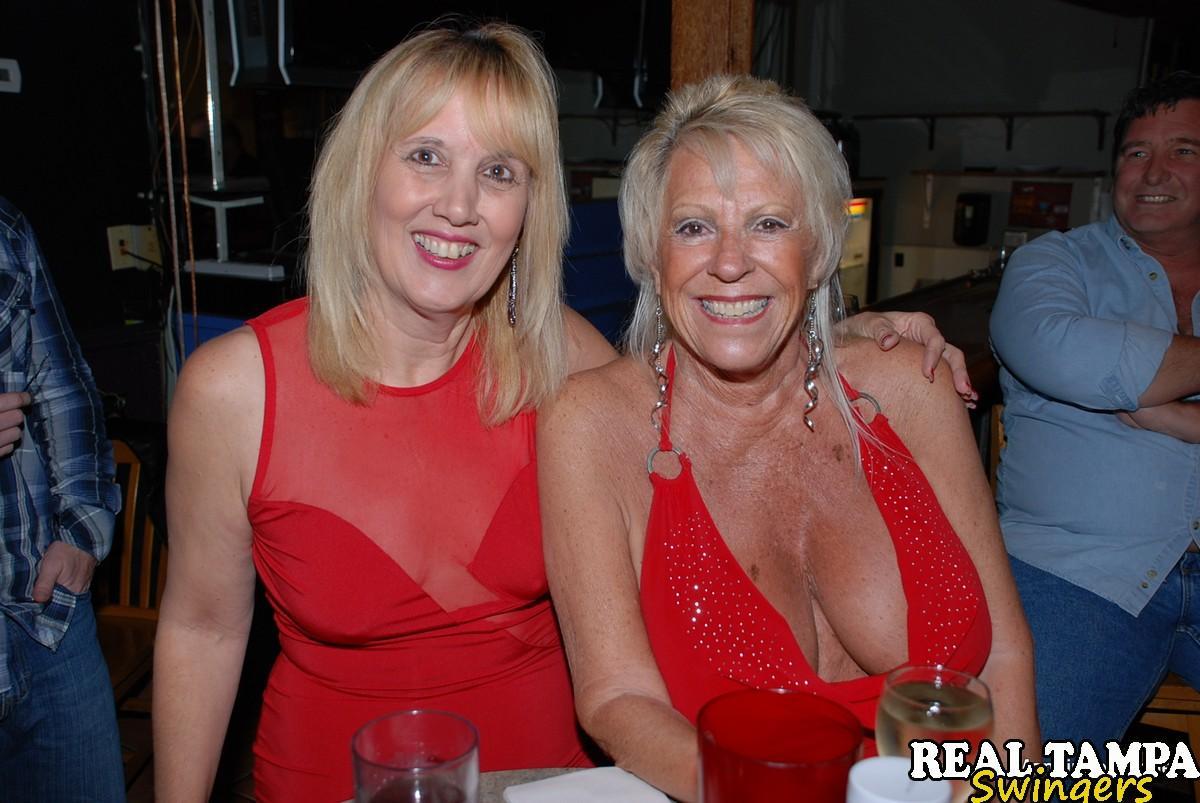 Blonde matures with grand boobs unveil their twats and pose together(20)