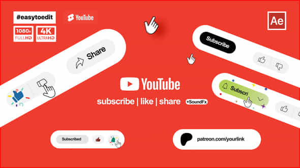 Youtube Subscribe Like Share Buttons - VideoHive 53822575