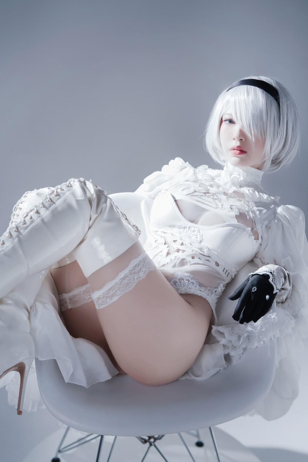 Cosplay 半半子 Automataヨルハ二号B型 白いドレス(20)