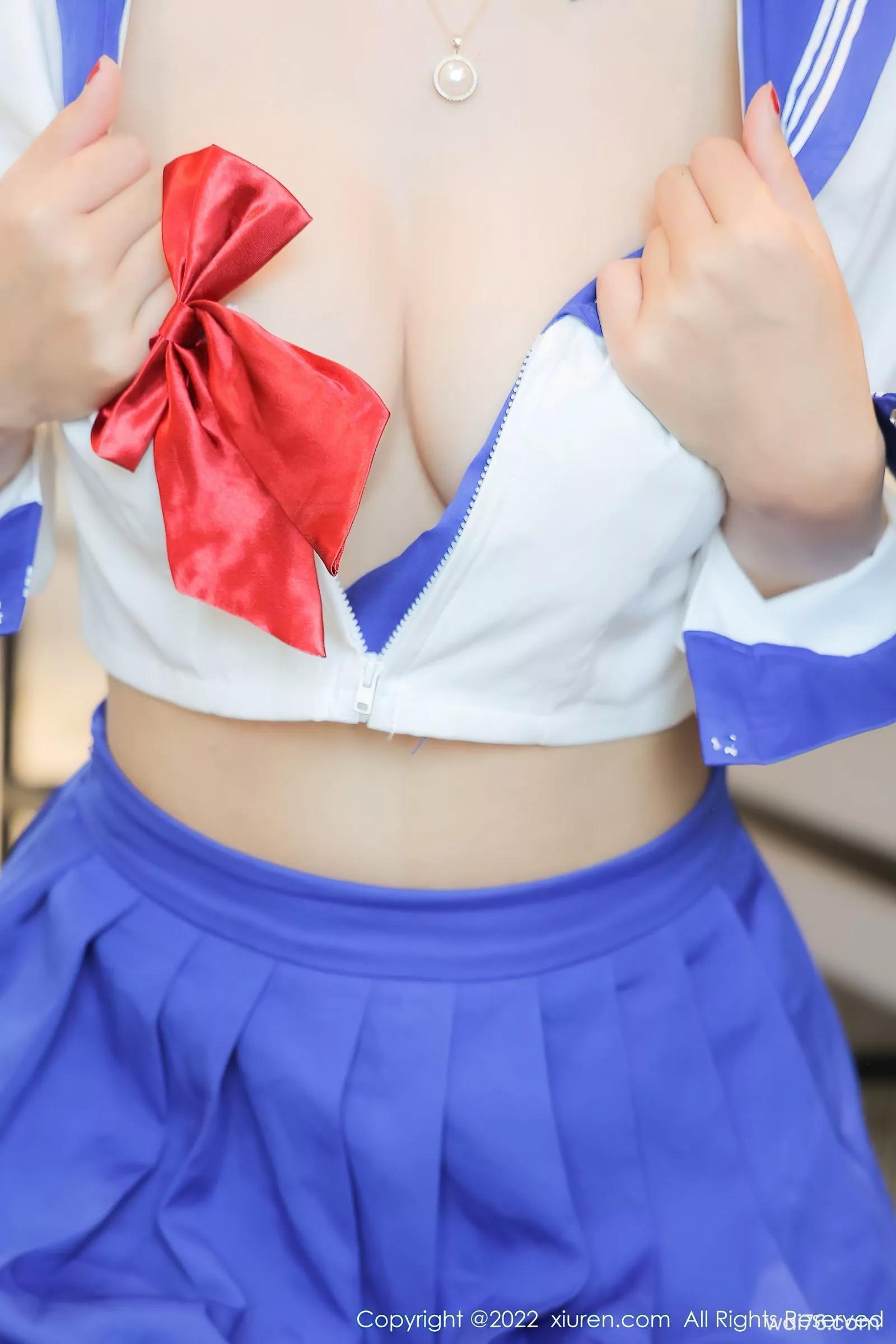 [XiuRen秀人网] No.4781 夏沫沫tifa 制服诱惑系列 白色上衣蓝色短裙搭配黑丝(27)