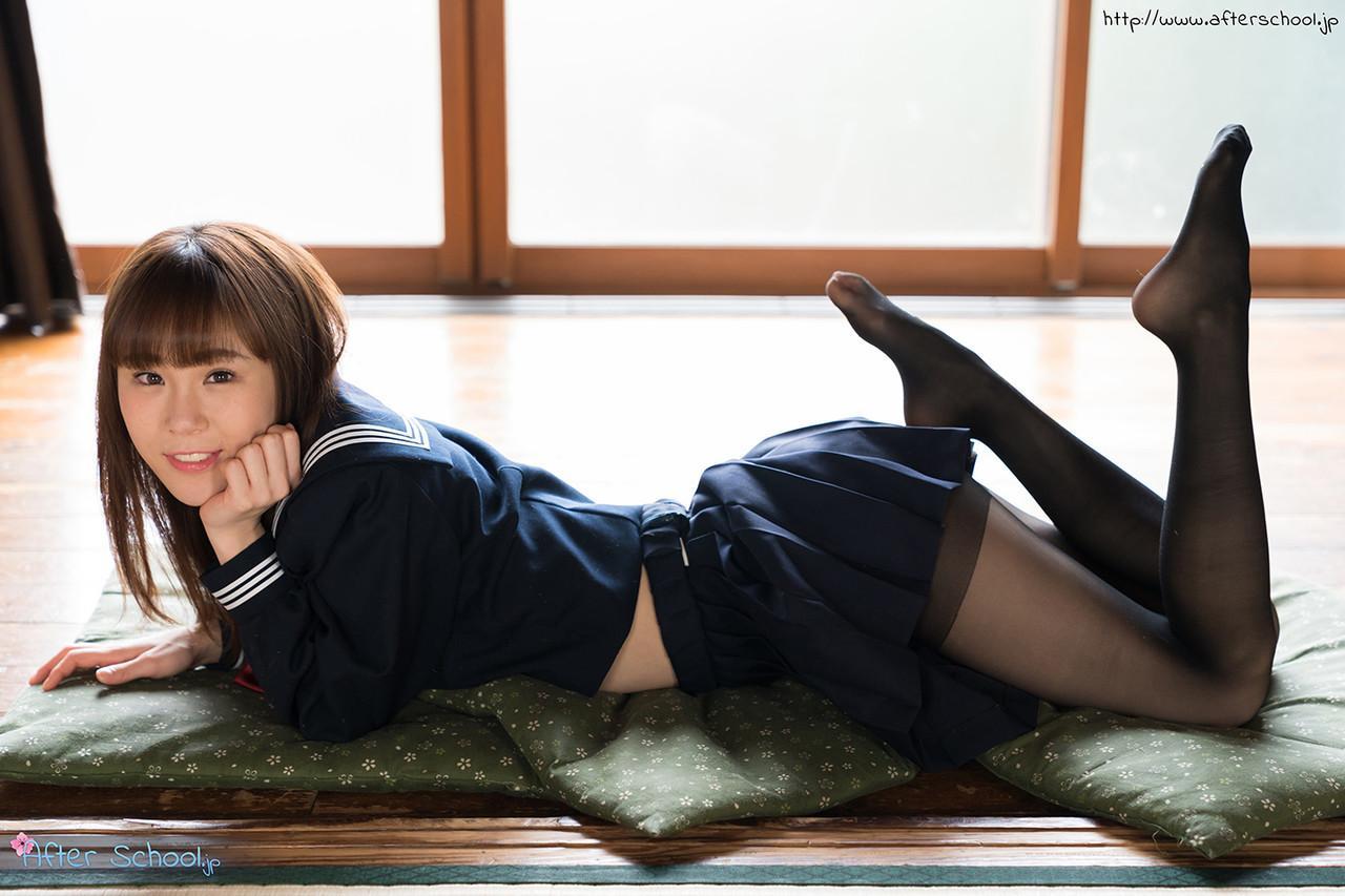 Japanese student releases her slim body from her school outfit on a cushion(2)