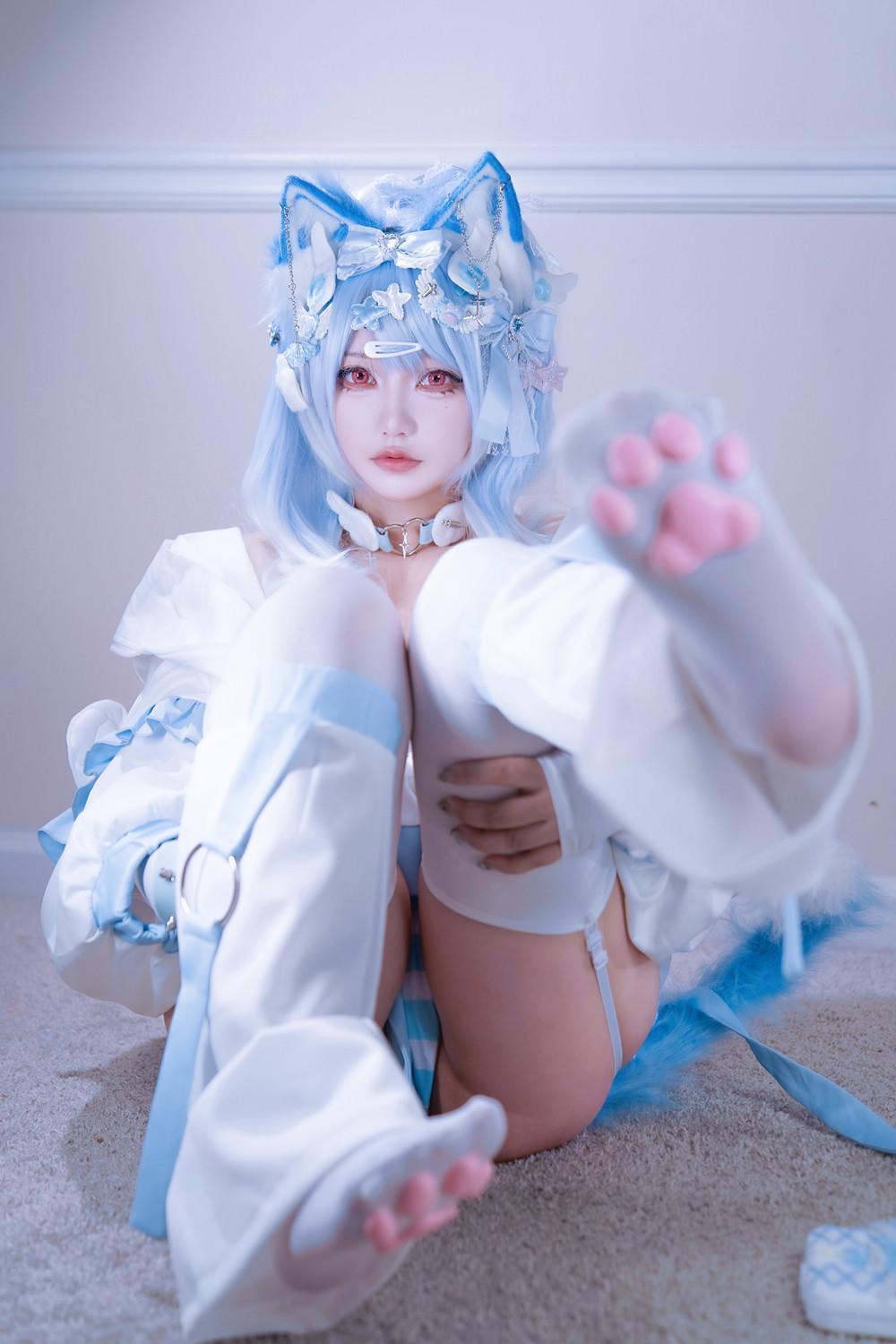 Cosplay 狐洛洛子 – 水色猫猫头(20)
