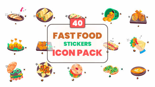 Fast Food Stickers Icon Pack - VideoHive 57257875