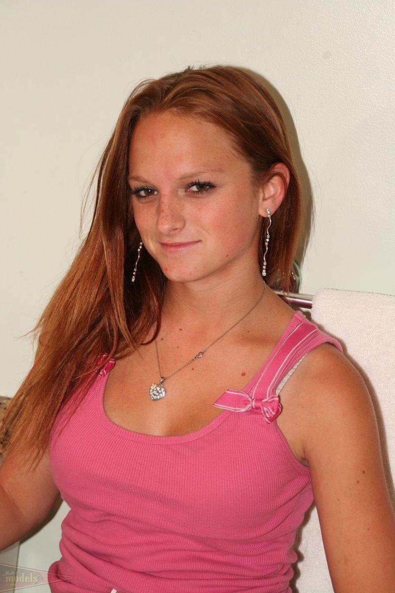 Amateur girl with red hair bares her pert tits prior to showcasing her snatch(3)