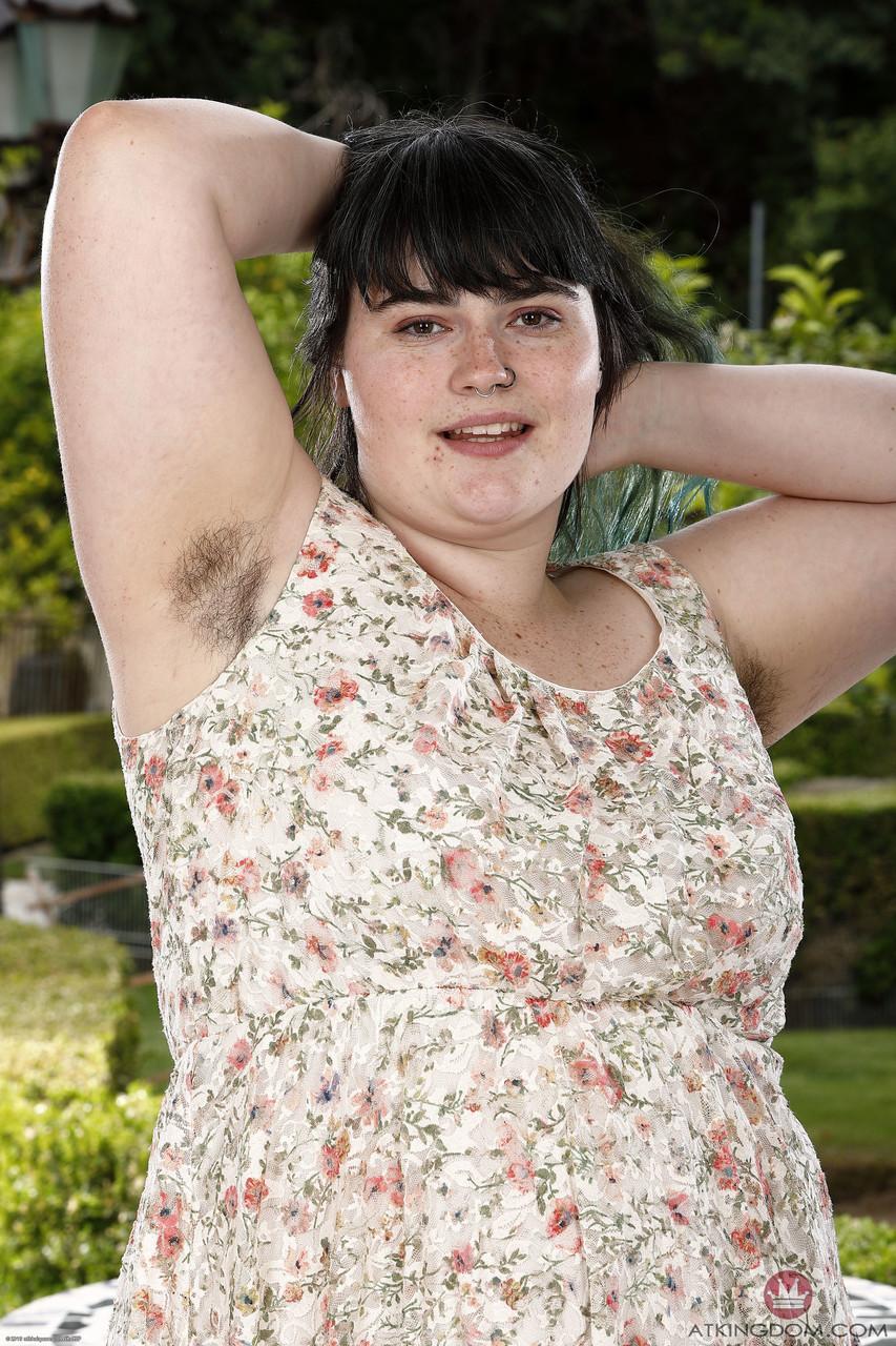 Fatty with hairy armpits Cece Lachey strips and flaunts her bushy cunt(1)