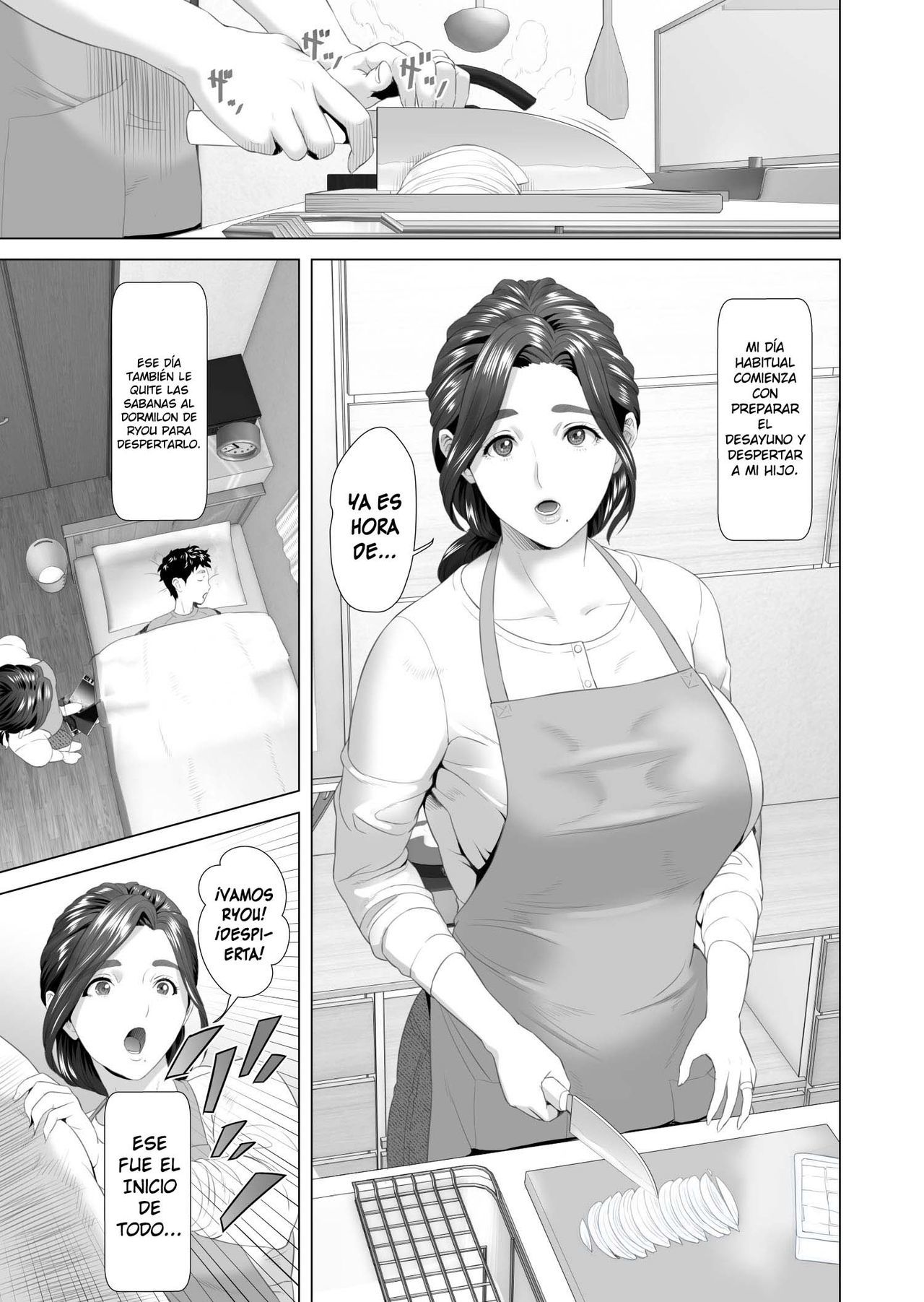 [Hy-dou (Hyji)] Kinjo Yuuwaku Musuko o Yobai ni Sasou Haha Hen ¦ ¡Madre seduce a su hijo para una visita nocturna! Seducción en el vecindario [Spanish] [Macbeth]